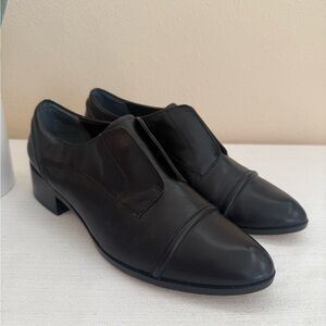 HALOGEN Classic Black Leather Dressy Derby’s Slip On Loafers
